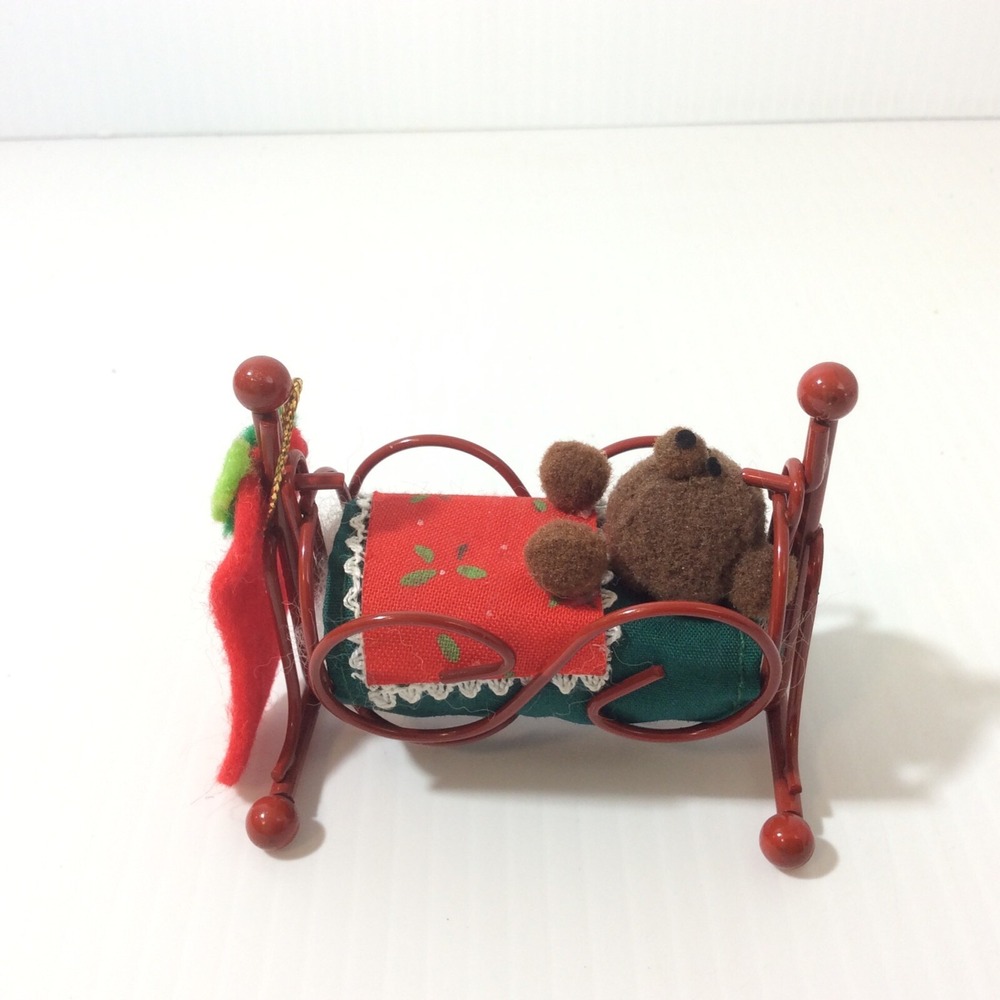 Miniature Bear in Bassinet Bed Christmas Decoration Ornament Swings Stocking 3" - Picture 3 of 12